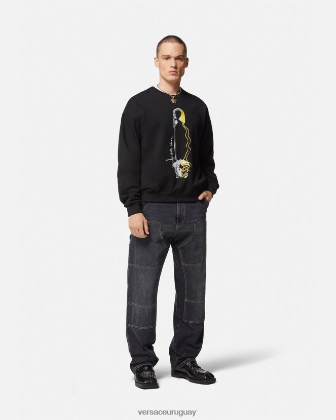 Versace sudadera con estampado de pin de seguridad hombres negro ropa H88R0H1420