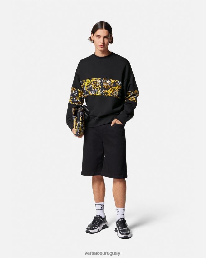 Versace sudadera con logo de alta costura hombres oro negro ropa H88R0H2407