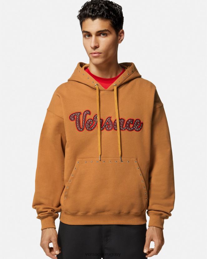 Versace sudadera con logo universitario y apliques hombres naranja ropa H88R0H1426