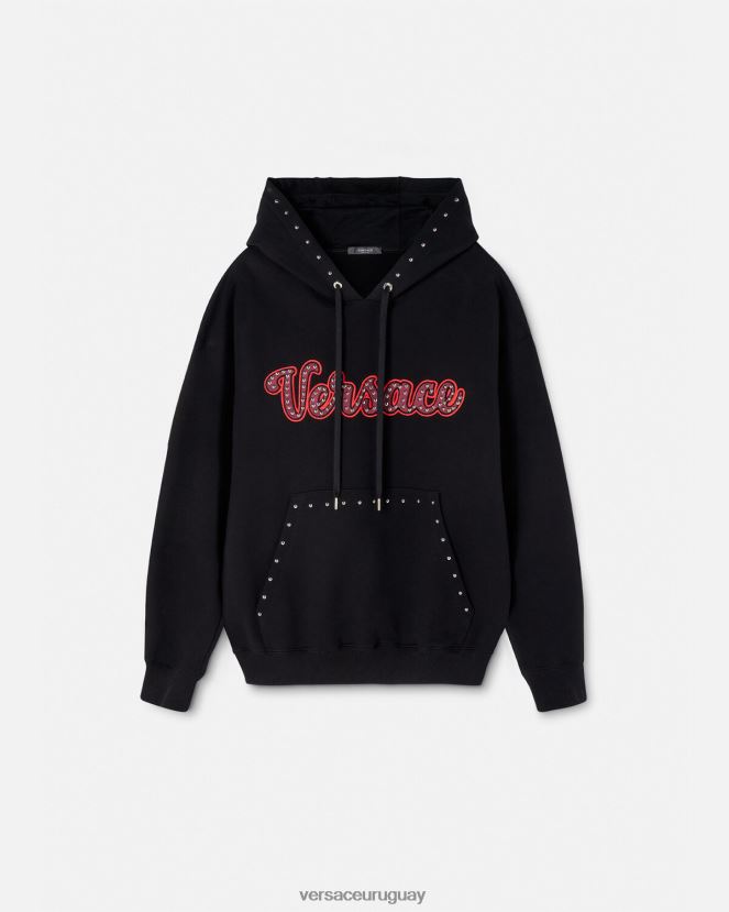 Versace sudadera con logo universitario y apliques hombres negro ropa H88R0H1425