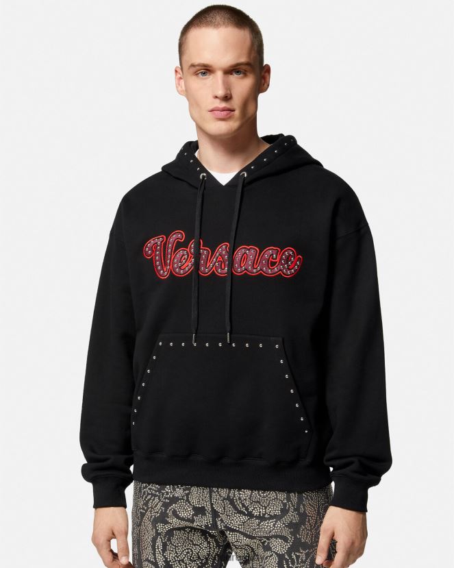 Versace sudadera con logo universitario y apliques hombres negro ropa H88R0H1425
