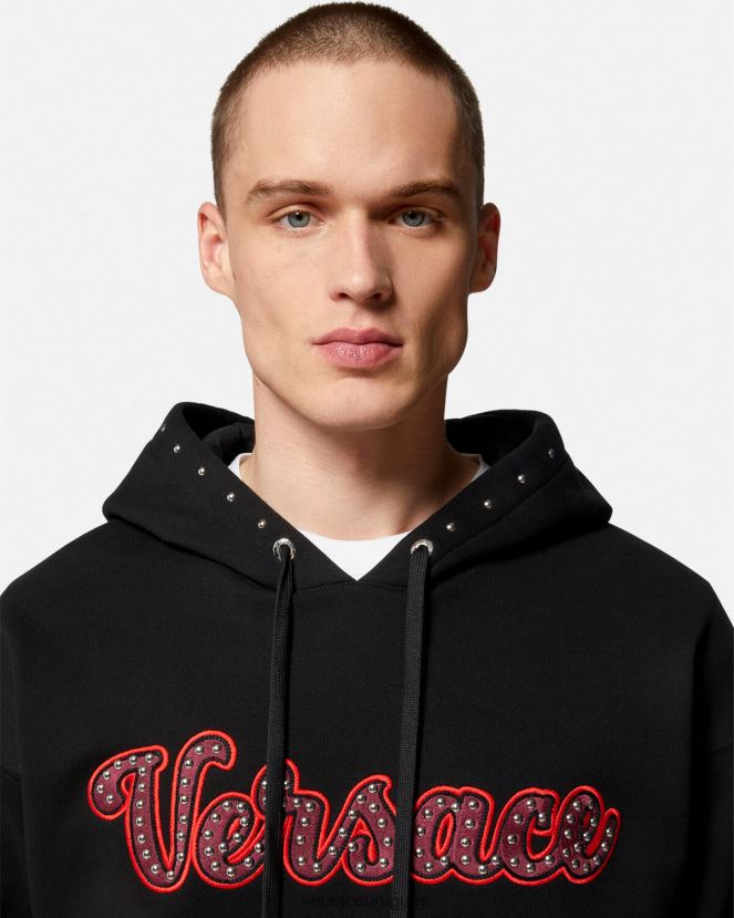 Versace sudadera con logo universitario y apliques hombres negro ropa H88R0H1425