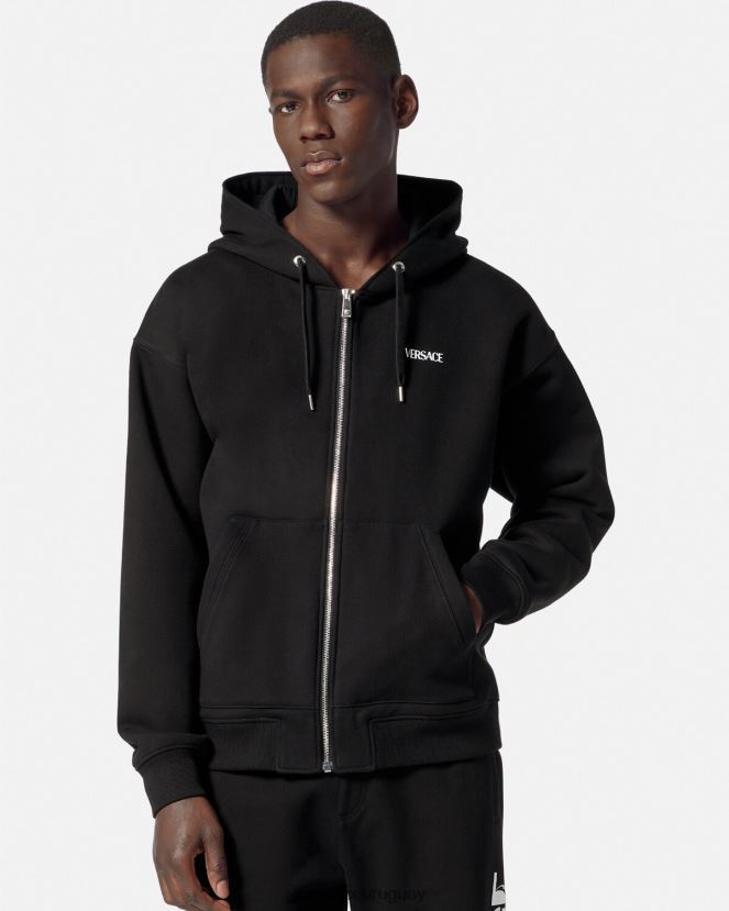 Versace sudadera con logo y cremallera hombres negro ropa H88R0H1413