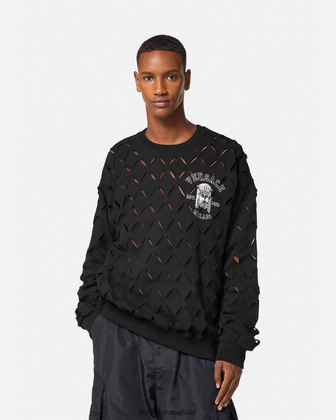 Versace sudadera con logo y logo de la maschera hombres negro ropa H88R0H1422