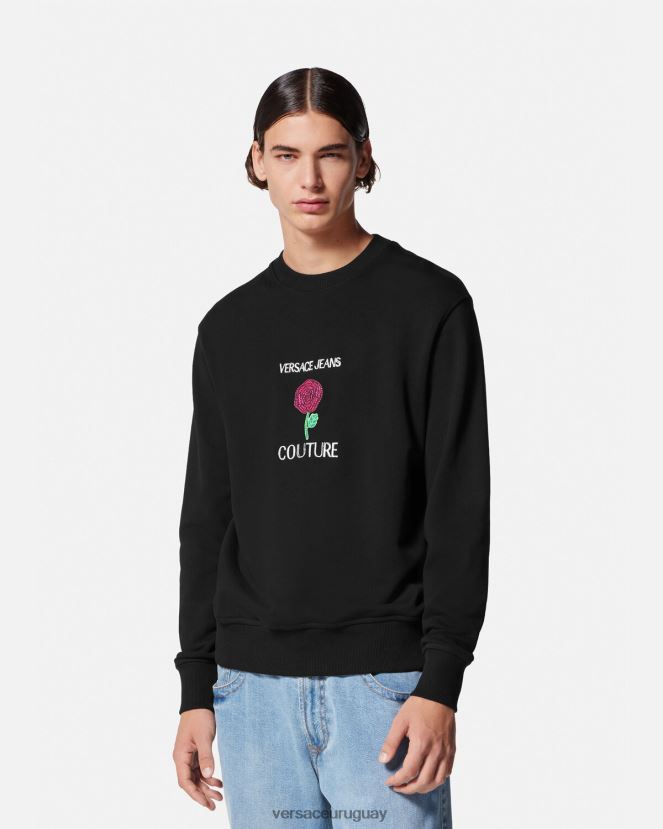 Versace sudadera con logo y rosas hombres negro ropa H88R0H2379