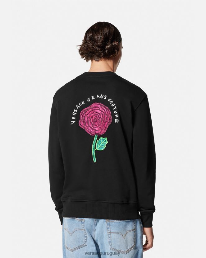 Versace sudadera con logo y rosas hombres negro ropa H88R0H2379