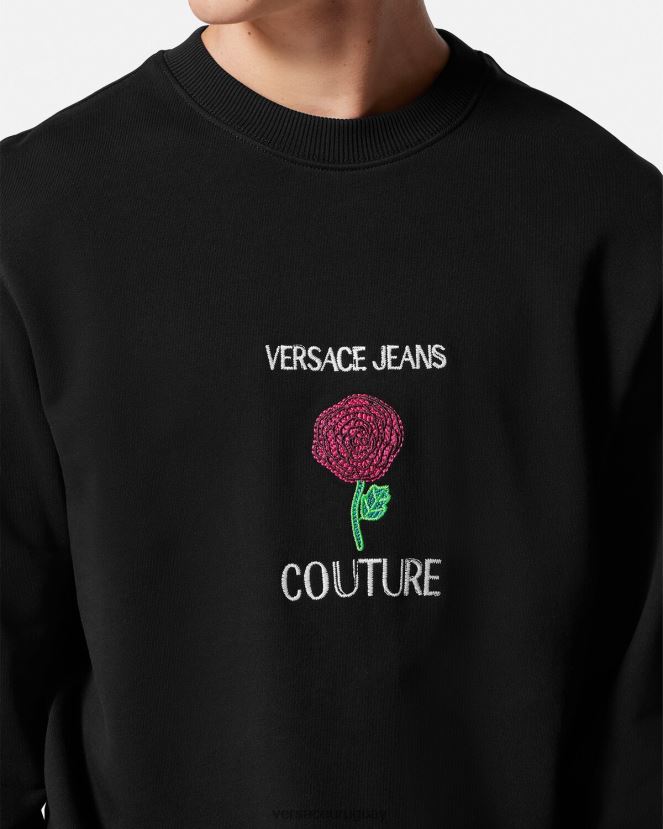 Versace sudadera con logo y rosas hombres negro ropa H88R0H2379