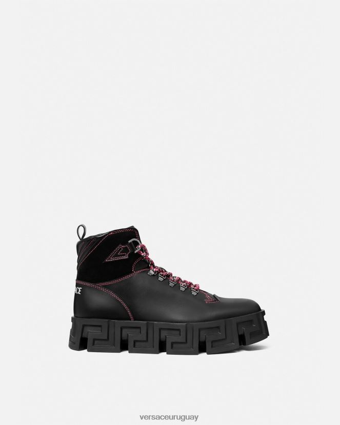 Versace botas de montaña greca laberinto hombres negro zapato H88R0H1581