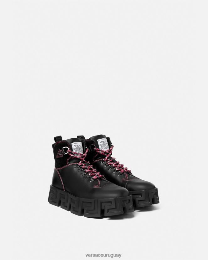 Versace botas de montaña greca laberinto hombres negro zapato H88R0H1581