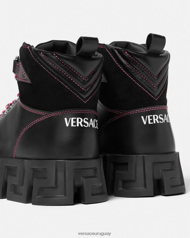 Versace botas de montaña greca laberinto hombres negro zapato H88R0H1581
