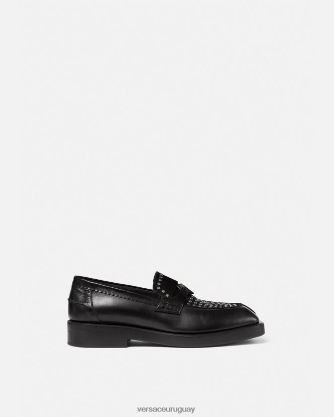 Versace mocasines cuadrados con tachuelas hombres negro zapato H88R0H1578