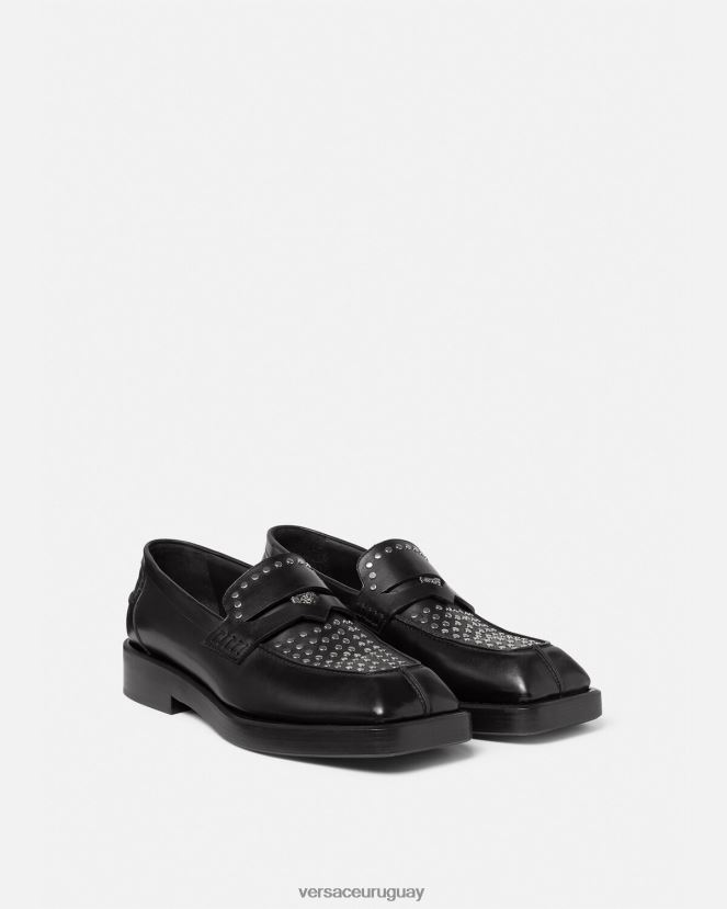 Versace mocasines cuadrados con tachuelas hombres negro zapato H88R0H1578