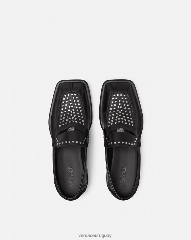Versace mocasines cuadrados con tachuelas hombres negro zapato H88R0H1578