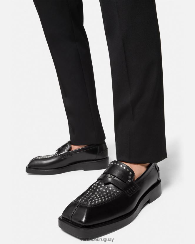 Versace mocasines cuadrados con tachuelas hombres negro zapato H88R0H1578