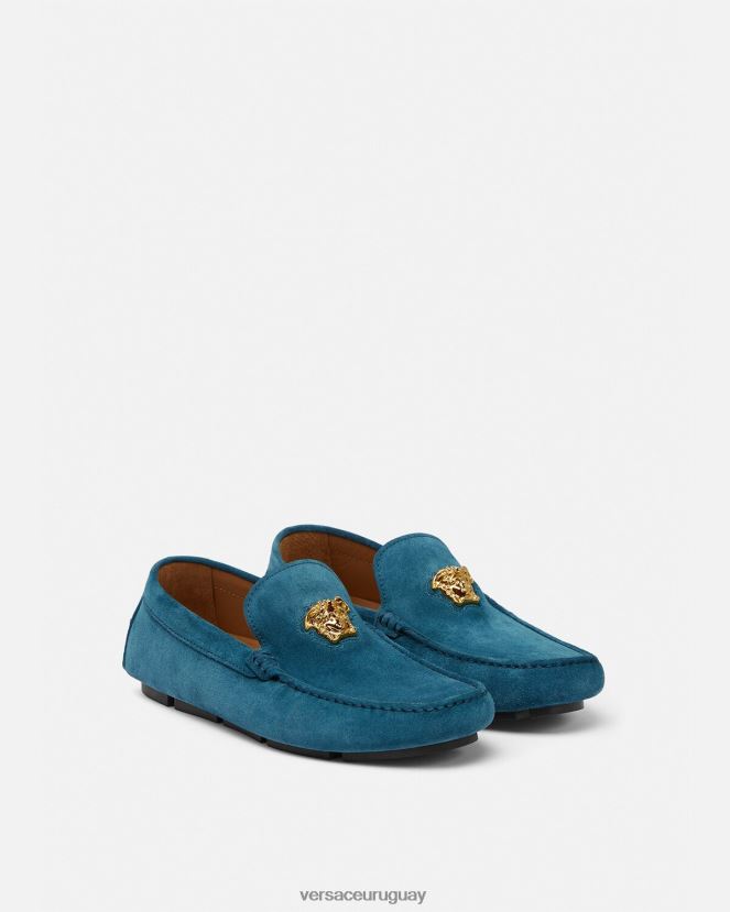 Versace zapatos driver la medusa de gamuza hombres azul zapato H88R0H1600