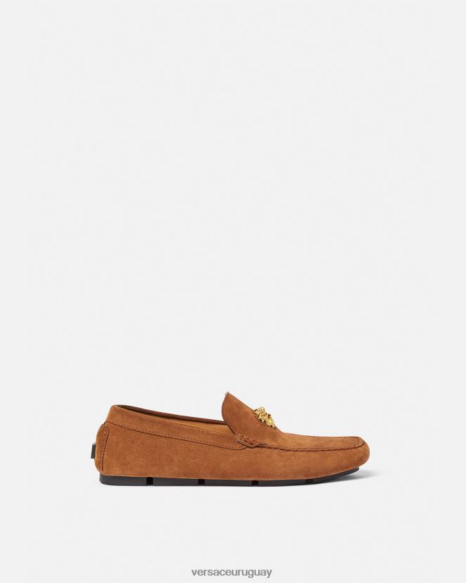 Versace zapatos driver la medusa de gamuza hombres marrón zapato H88R0H1603