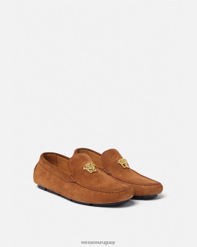 Versace zapatos driver la medusa de gamuza hombres marrón zapato H88R0H1603