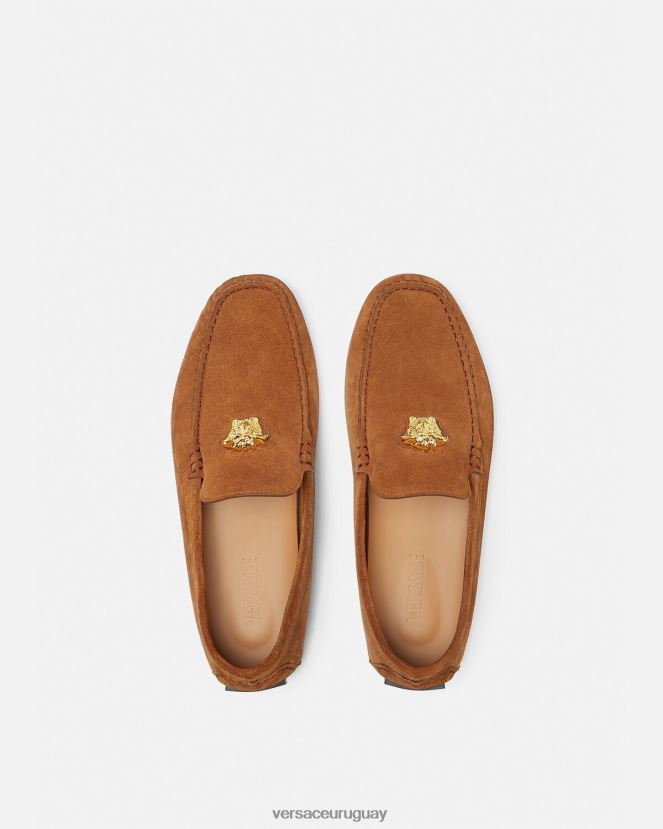 Versace zapatos driver la medusa de gamuza hombres marrón zapato H88R0H1603