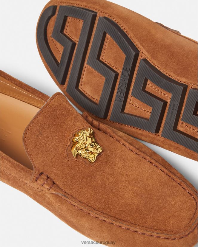 Versace zapatos driver la medusa de gamuza hombres marrón zapato H88R0H1603