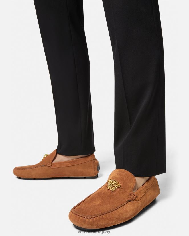 Versace zapatos driver la medusa de gamuza hombres marrón zapato H88R0H1603