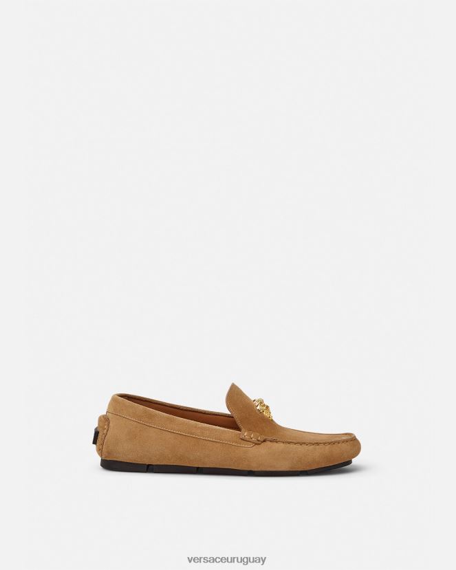 Versace zapatos driver la medusa de gamuza hombres marrón zapato H88R0H1605