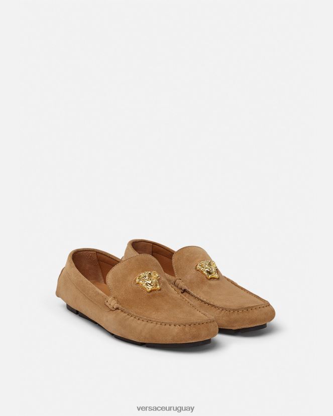 Versace zapatos driver la medusa de gamuza hombres marrón zapato H88R0H1605