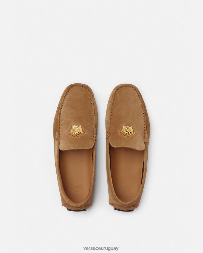 Versace zapatos driver la medusa de gamuza hombres marrón zapato H88R0H1605