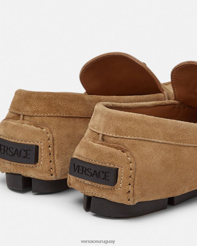 Versace zapatos driver la medusa de gamuza hombres marrón zapato H88R0H1605