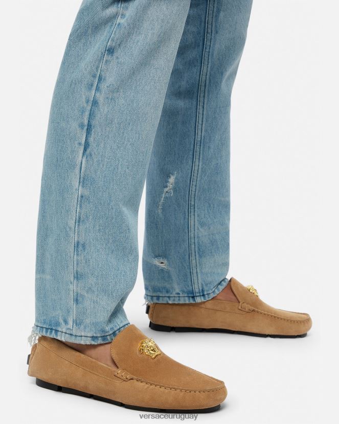 Versace zapatos driver la medusa de gamuza hombres marrón zapato H88R0H1605