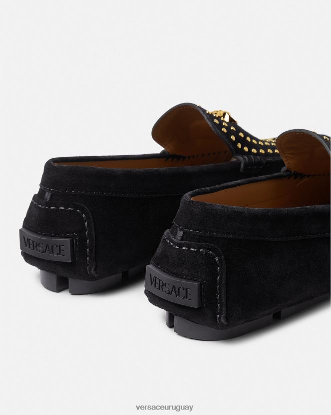 Versace zapatos driver la medusa de gamuza hombres negro zapato H88R0H1607