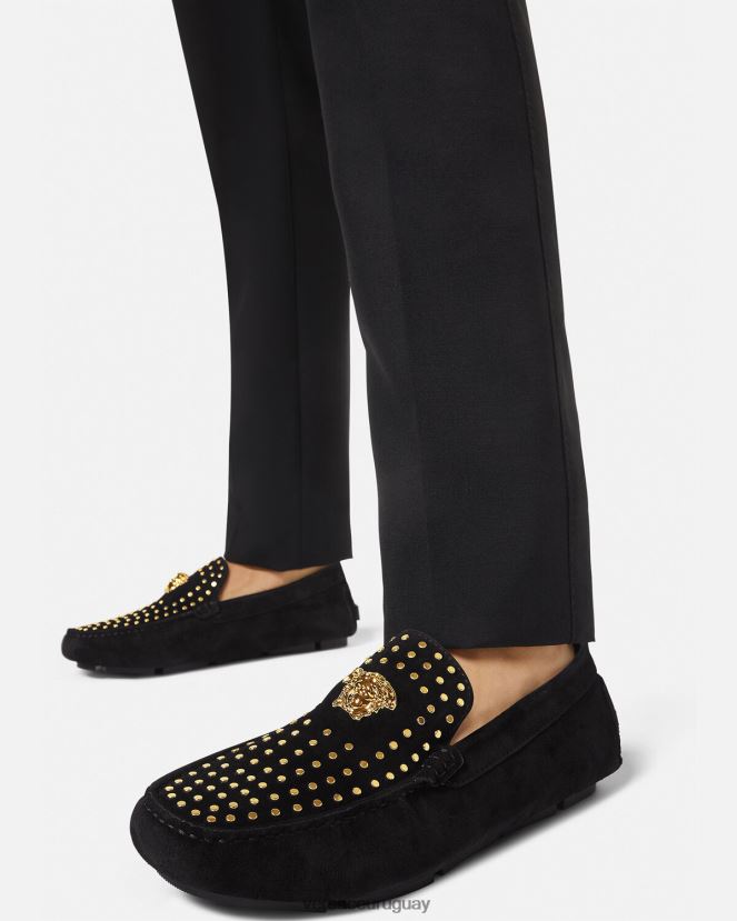 Versace zapatos driver la medusa de gamuza hombres negro zapato H88R0H1607