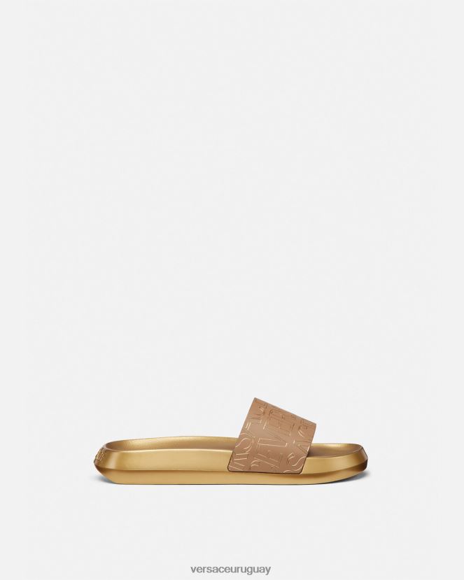 Versace chanclas integrales hombres marrón y dorado zapato H88R0H1586