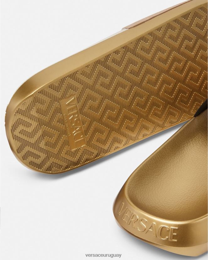 Versace chanclas integrales hombres marrón y dorado zapato H88R0H1586