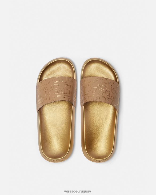 Versace chanclas integrales hombres marrón y dorado zapato H88R0H1586