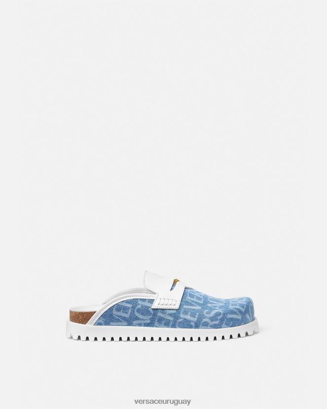 Versace mules con medusa en denim integral hombres azul claro zapato H88R0H1562
