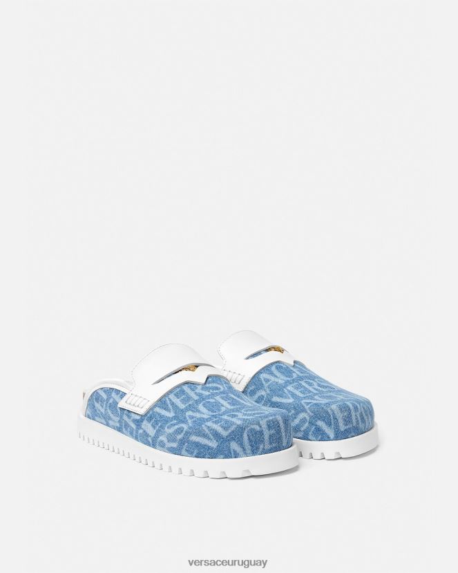 Versace mules con medusa en denim integral hombres azul claro zapato H88R0H1562