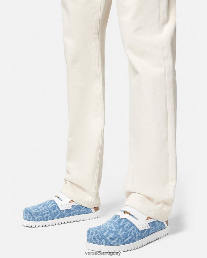 Versace mules con medusa en denim integral hombres azul claro zapato H88R0H1562