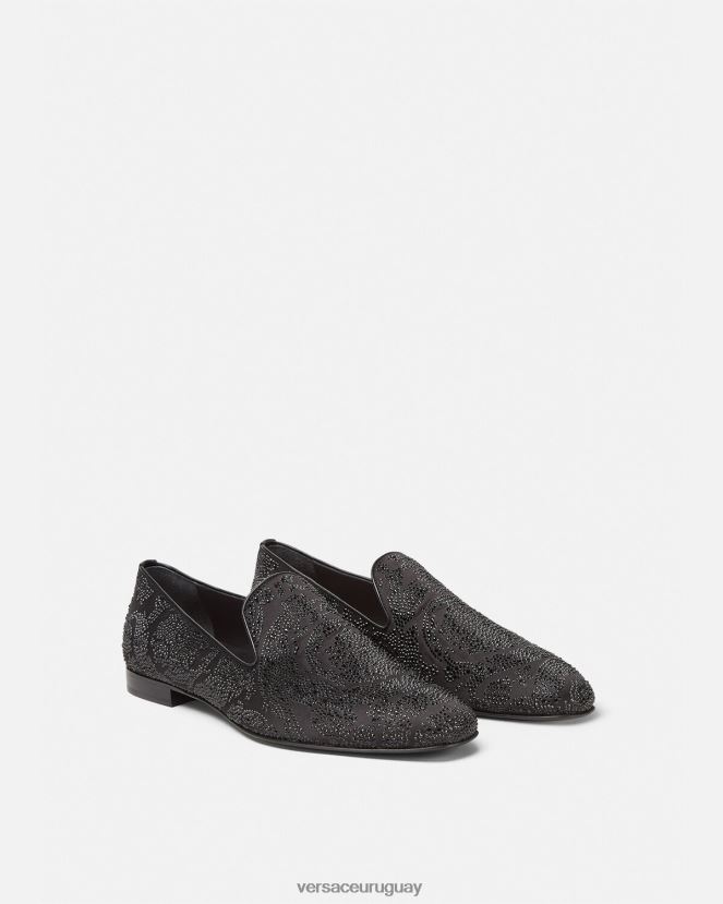 Versace pantuflas con silueta barroca y cristales hombres negro zapato H88R0H1568