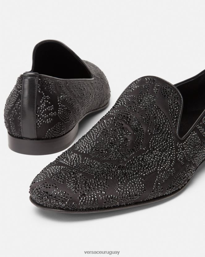 Versace pantuflas con silueta barroca y cristales hombres negro zapato H88R0H1568