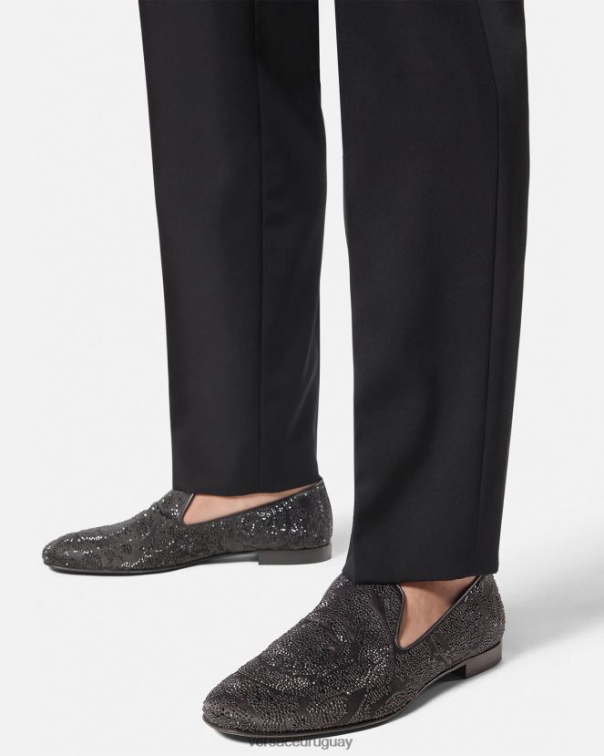 Versace pantuflas con silueta barroca y cristales hombres negro zapato H88R0H1568