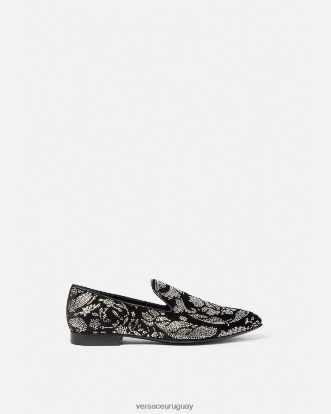 Versace pantuflas con silueta barroco y tachuelas hombres negro zapato H88R0H1571