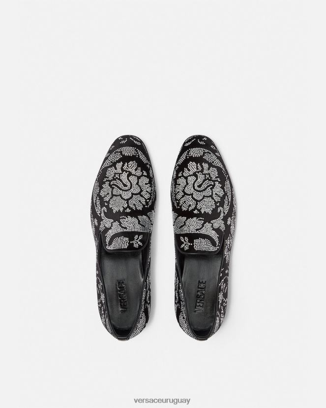 Versace pantuflas con silueta barroco y tachuelas hombres negro zapato H88R0H1571