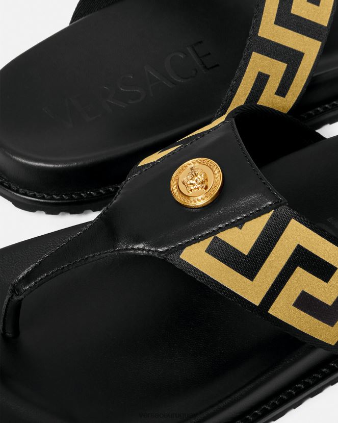 Versace sandalias con greca y medusa hombres oro negro zapato H88R0H1591