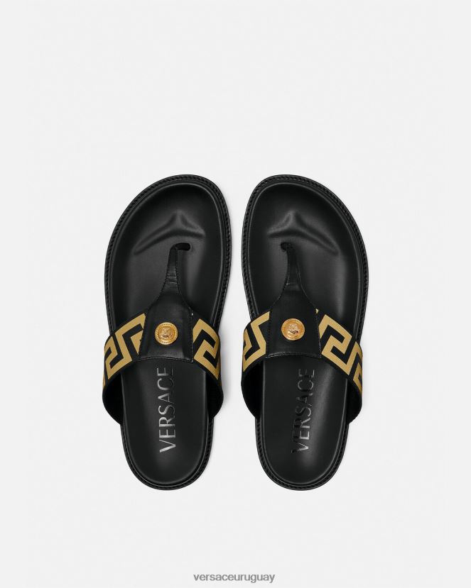 Versace sandalias con greca y medusa hombres oro negro zapato H88R0H1591