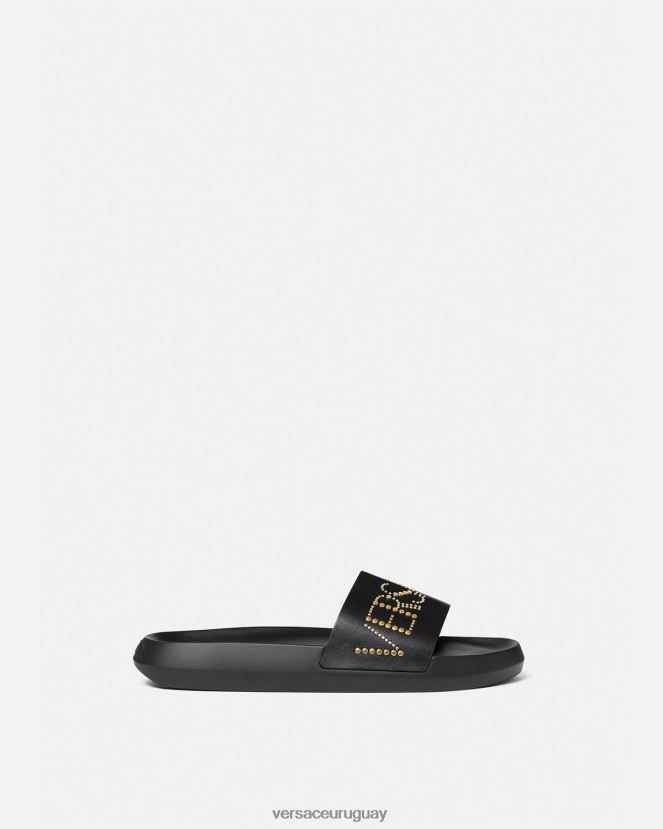 Versace sandalias con logo y tachuelas hombres negro zapato H88R0H1596