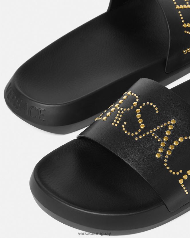 Versace sandalias con logo y tachuelas hombres negro zapato H88R0H1596