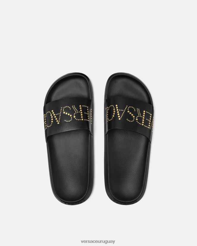 Versace sandalias con logo y tachuelas hombres negro zapato H88R0H1596