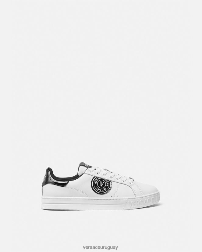 Versace tenis Court 88 con logo y emblema en V hombres blanco negro zapato H88R0H2444