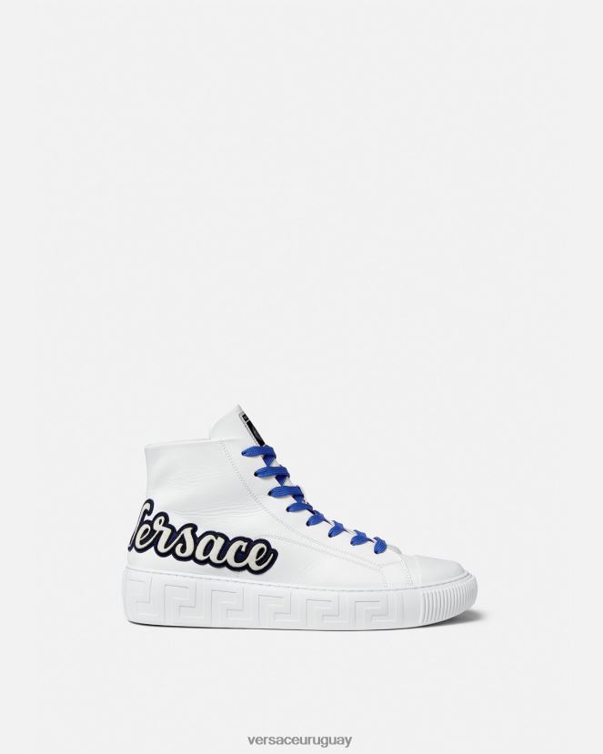 Versace zapatillas altas varsity con greca hombres azul blanco zapato H88R0H1556
