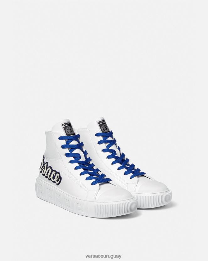 Versace zapatillas altas varsity con greca hombres azul blanco zapato H88R0H1556